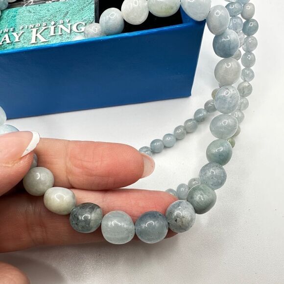 36" Jay King graduated aquamarine stone beaded necklace with 925 hook clasp! - Picture 11 of 13